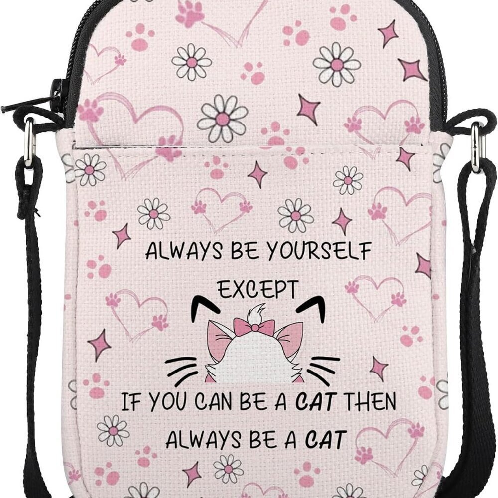 Cat Crossbody Bag Womens Gift Waterproof Linen Shoulder Bag